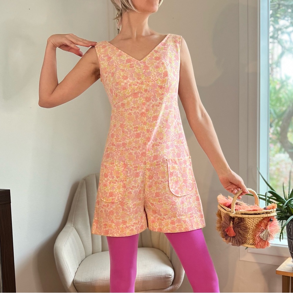 Vintage Pink Romper, Midcentury Women’s Floral Playsuit